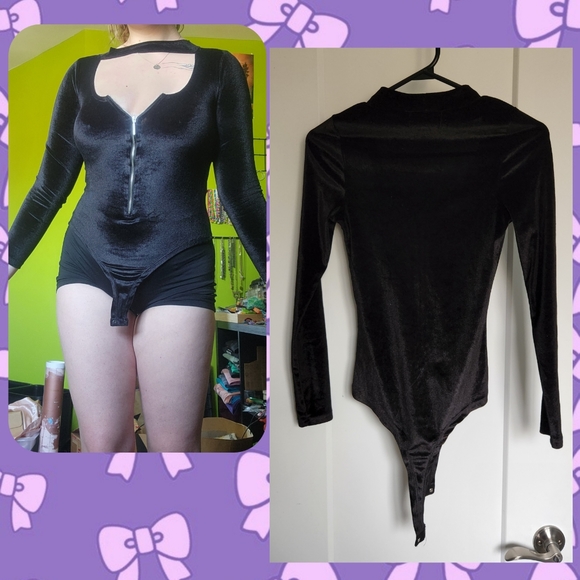 Velvet Zipper Bodysuit - Picture 2 of 2